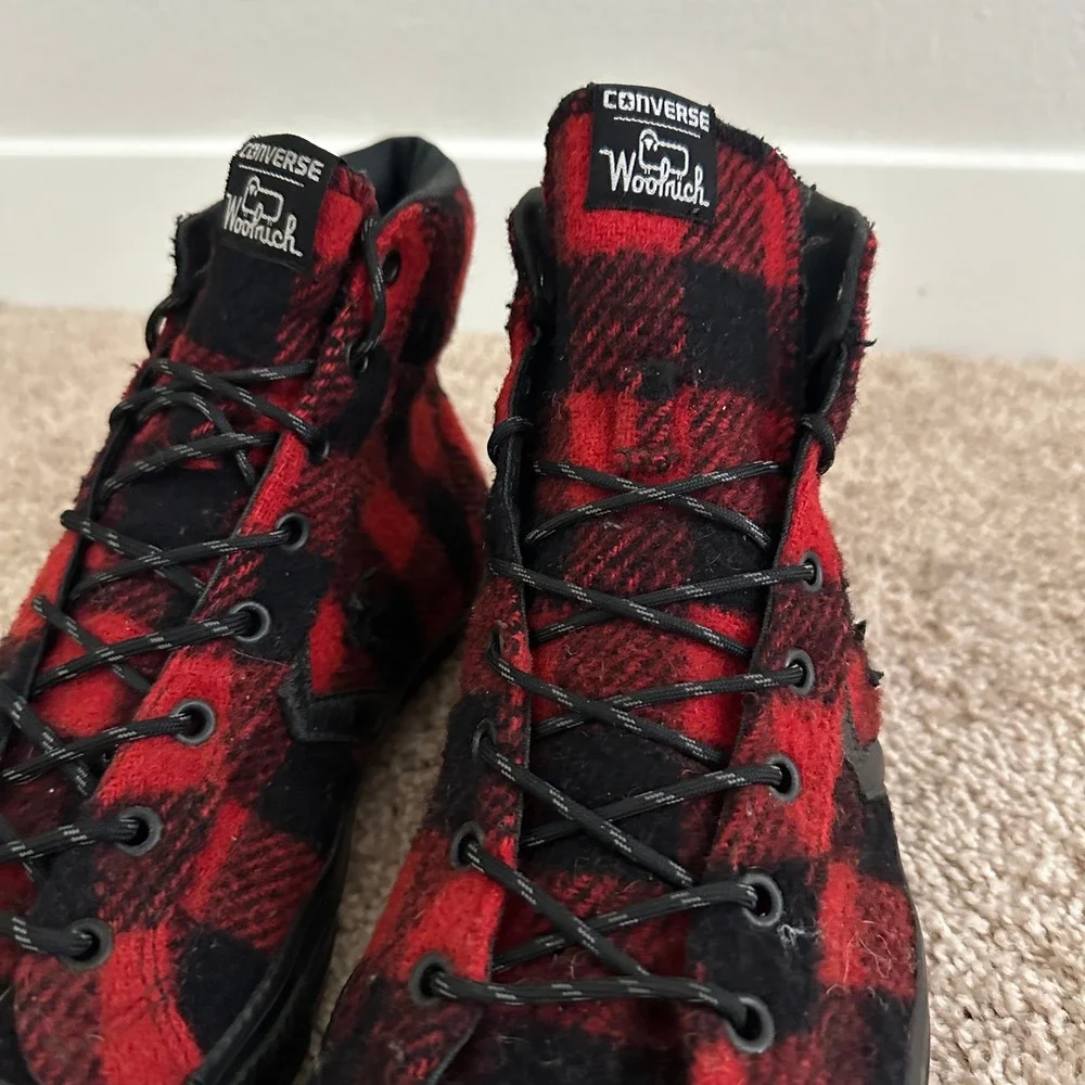 Converse Woolrich Sneakers Unisex 10.5 Mens 12.5 Womens Red Black Buffalo Plaid - Picture 4 of 10